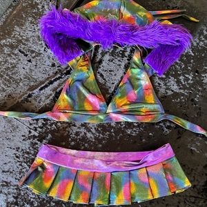 3 pc skirt set Mardi Gras themed ravewear from Roma 👯‍♀️